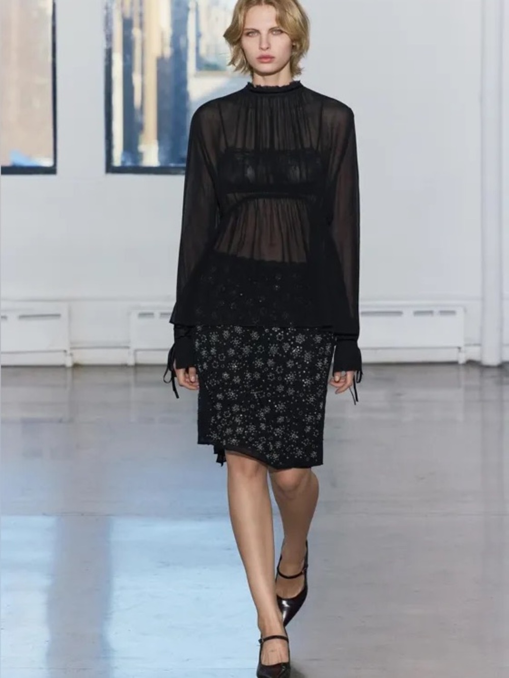 ZARA Sheer Black Chiffon Multi-position Blouse. S - Picture 2 of 16
